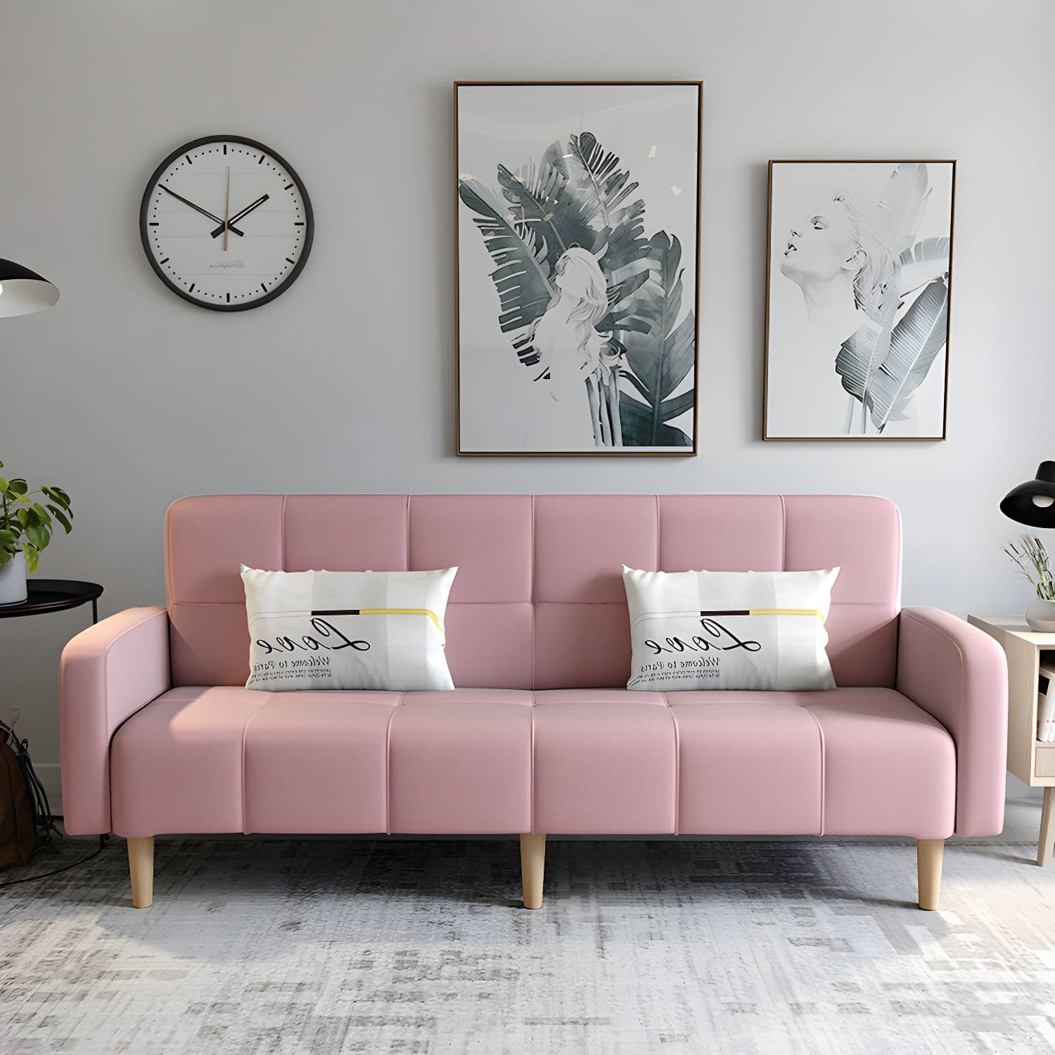 Living Room Linen Chesterfield Sofa with Wooden Legs Square Arm Loveseat - image 11