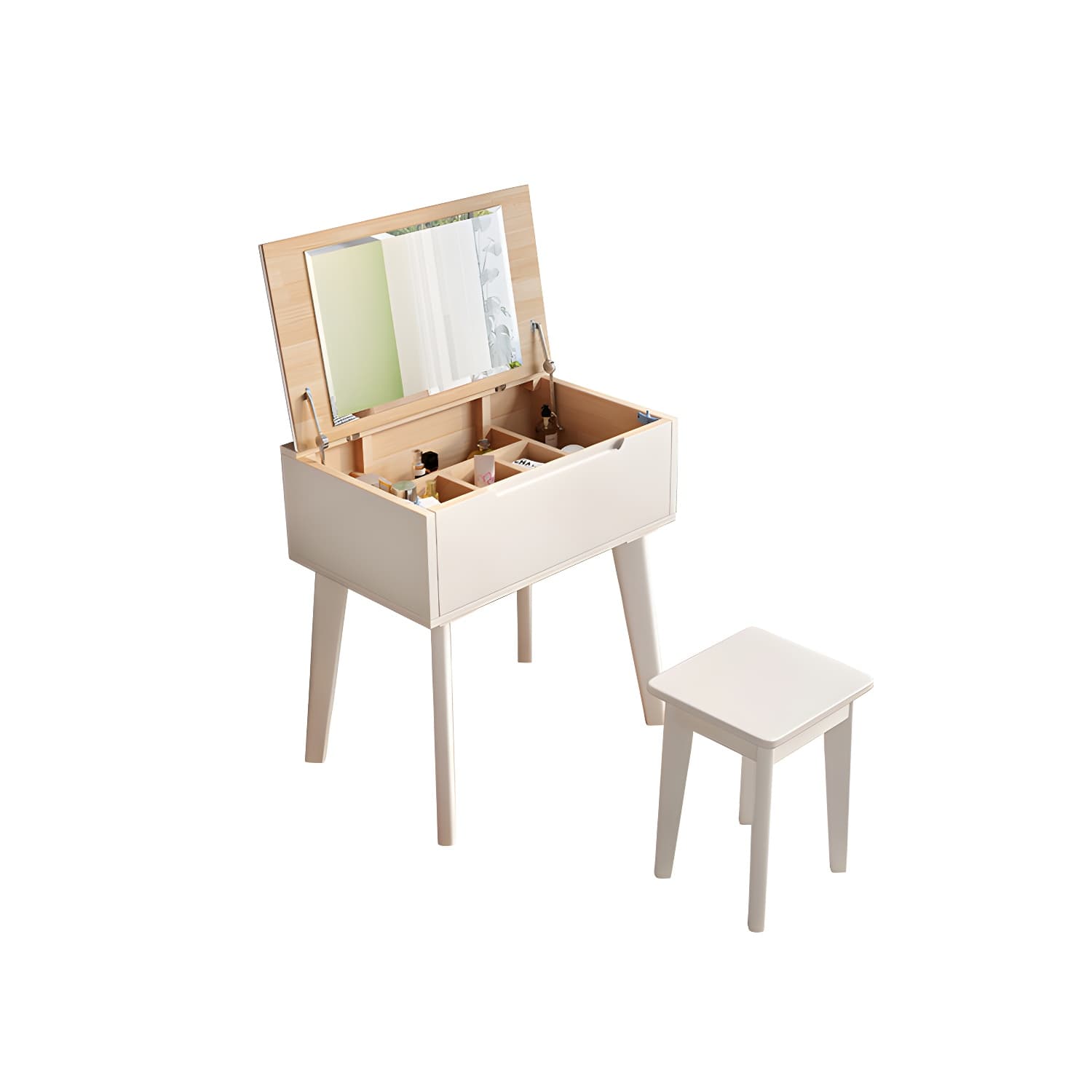 Scandinavian 29.52" Height Solid Wood Table Makeup Vanity with Mirror - image 16