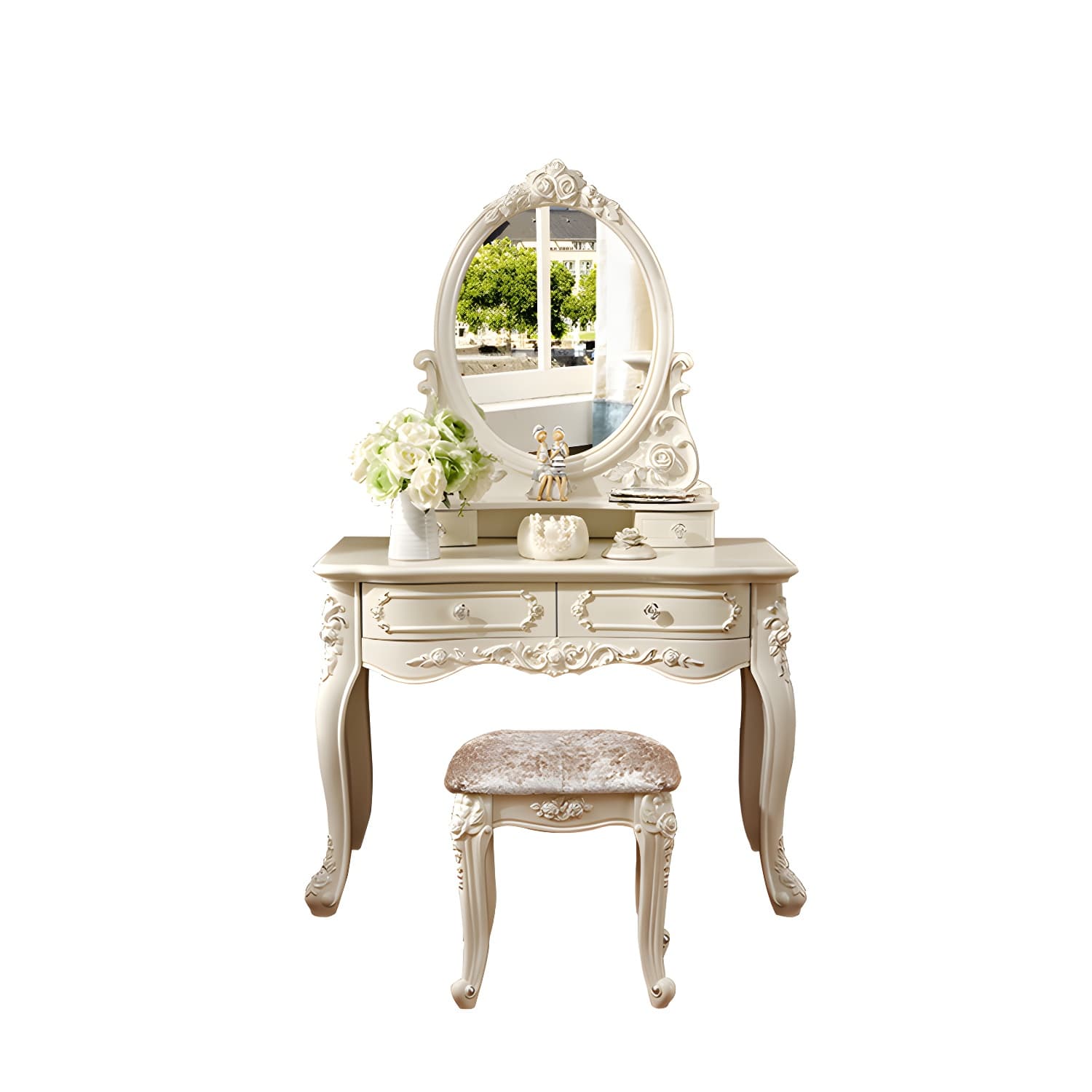 Victorian 33.4"/41.3" Wide Wood 4 Drawers Mirrored Makeup Vanity - image 12