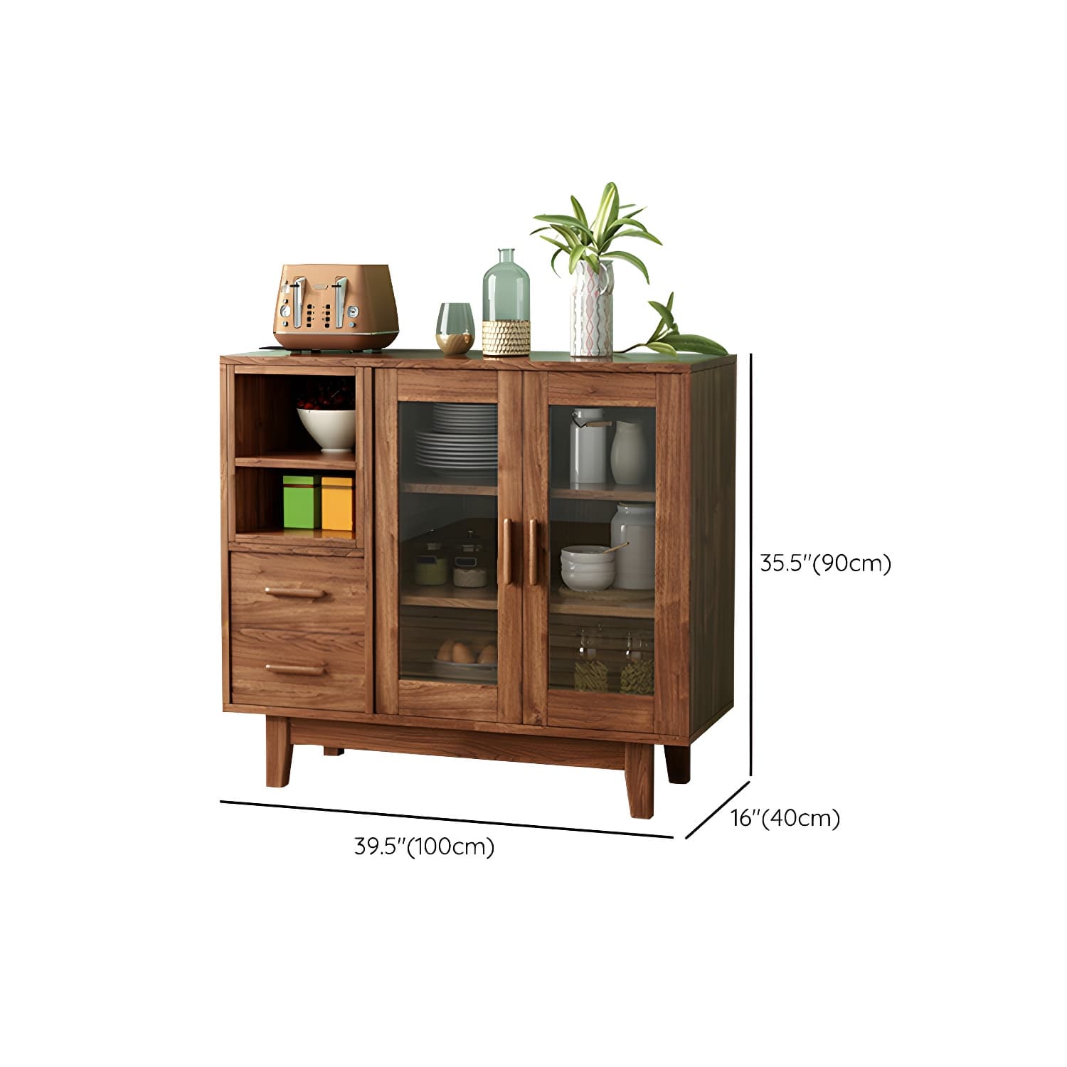 Modern Brown Wood Buffet Sideboard with Glass Doors and Drawers - image 17