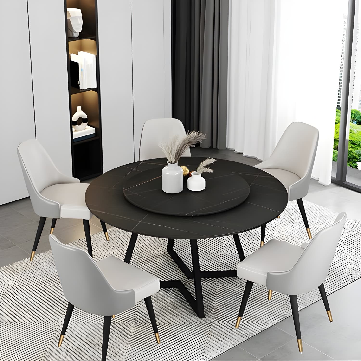 Sintered Stone Dining Table Round Modern Dining Table with Black Frame - image 3