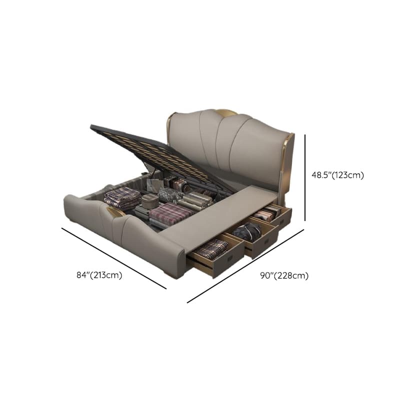 Grey Solid Color Storage Bed with 3 Storage Boxes, Pine Wood Frame for Living Room - image 17