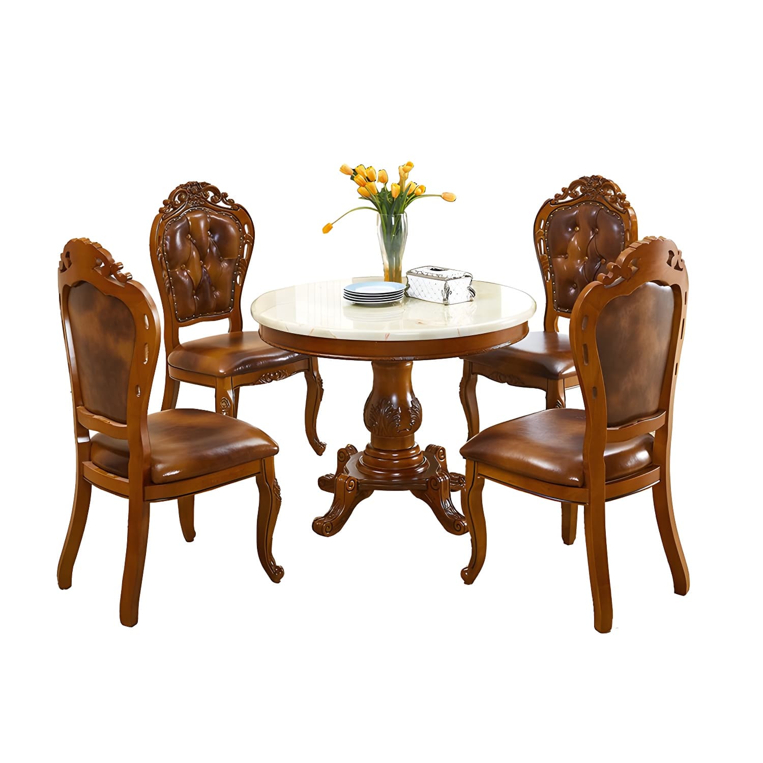 Round 4 Legs Victorian Style Dining Table Sintered Stone Fixed Table for Kitchen - image 10
