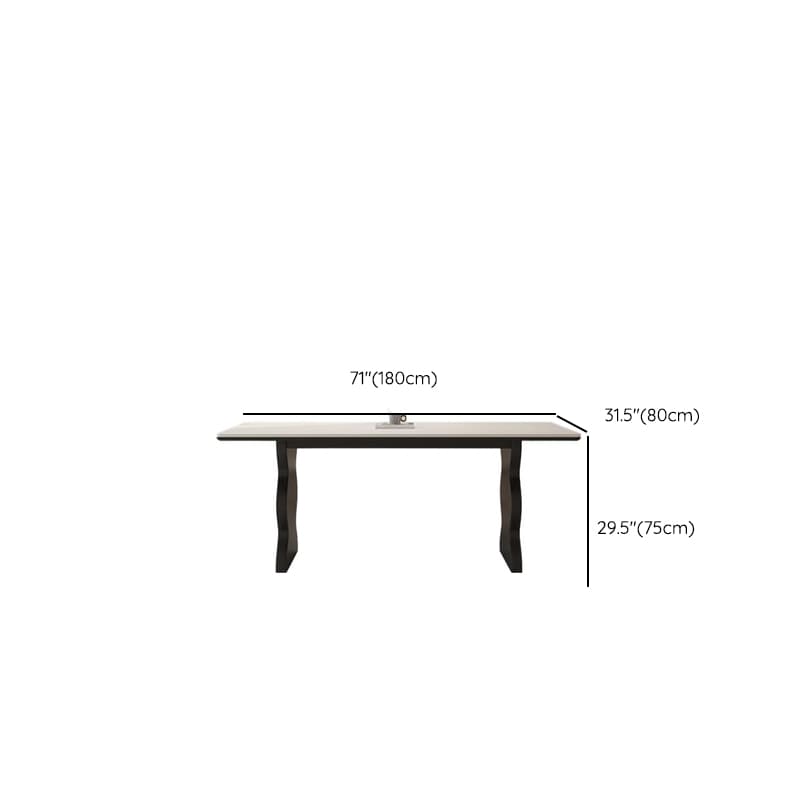 Dining Table Set with Rectangular Shape, Two-sided Pedestal, Fixed Table, Padded Chair with Back, 5-piece in White - image 16