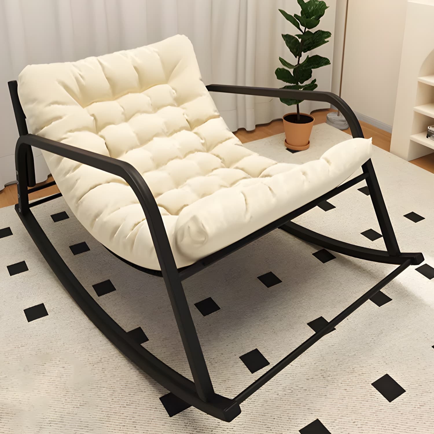 Modern Metal Rocking Chair with Sleek Black Legs - Stylish and Comfortable for Indoor Use - image 11