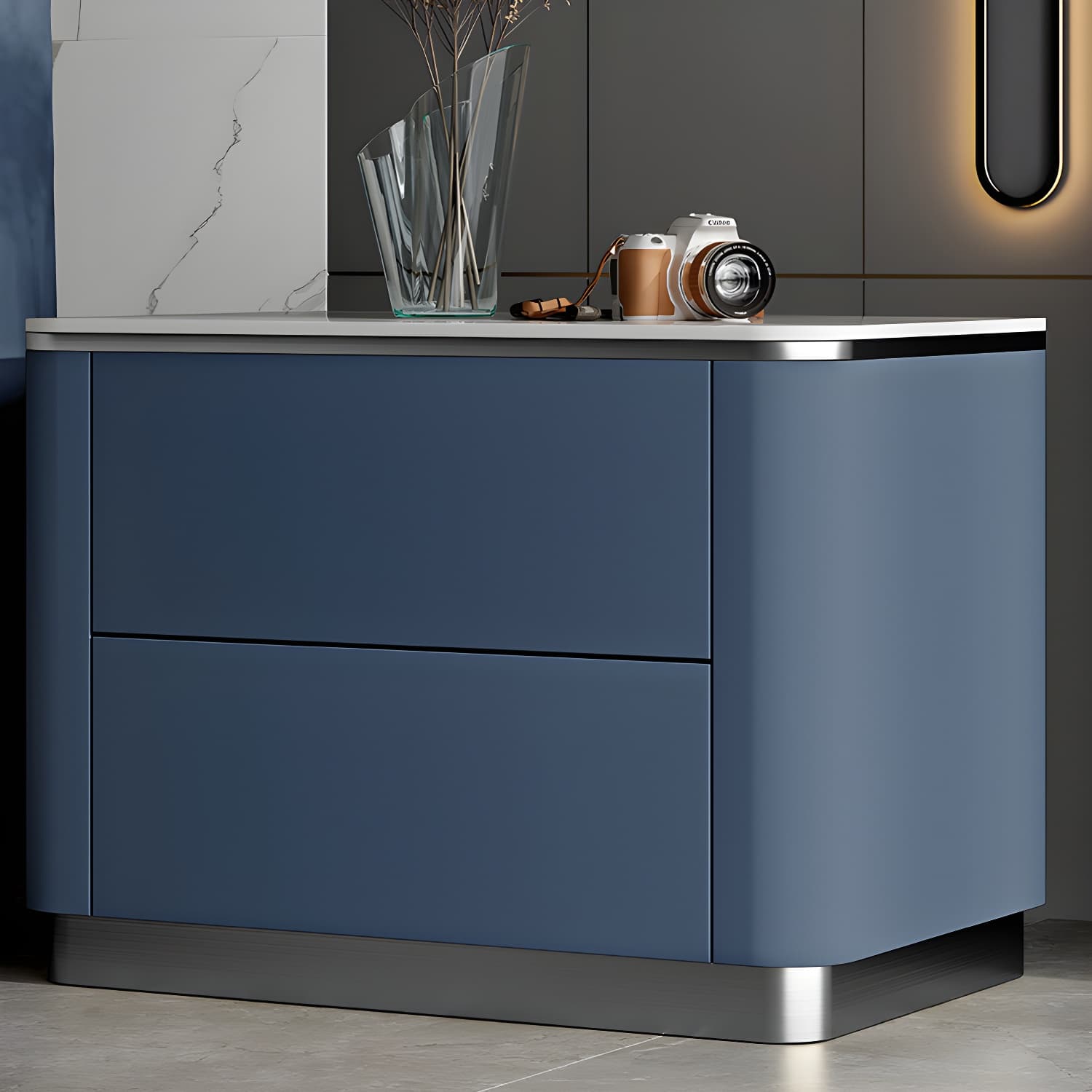 Stone Bedside Cabinet Classic Glam Bed Nightstand for Bedroom - image 5