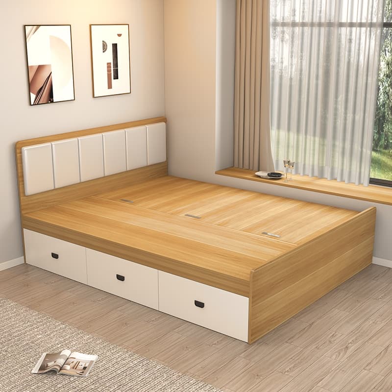 Natural Color Solid Color Storage Included Bed with 3 Storage Boxes for Bedroom