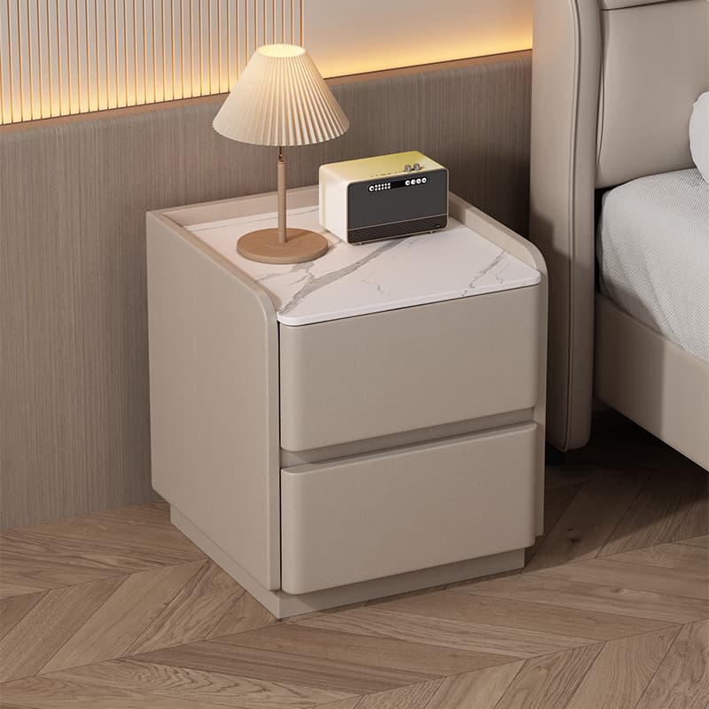 Modern Simple Style Bedside Cabinet Nightstand with 2 Drawers and Stone Countertop