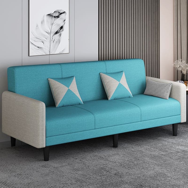 Convertible Sofa in Gray/Cerulean/Off-White with Armrest and 3 Pillows - image 3