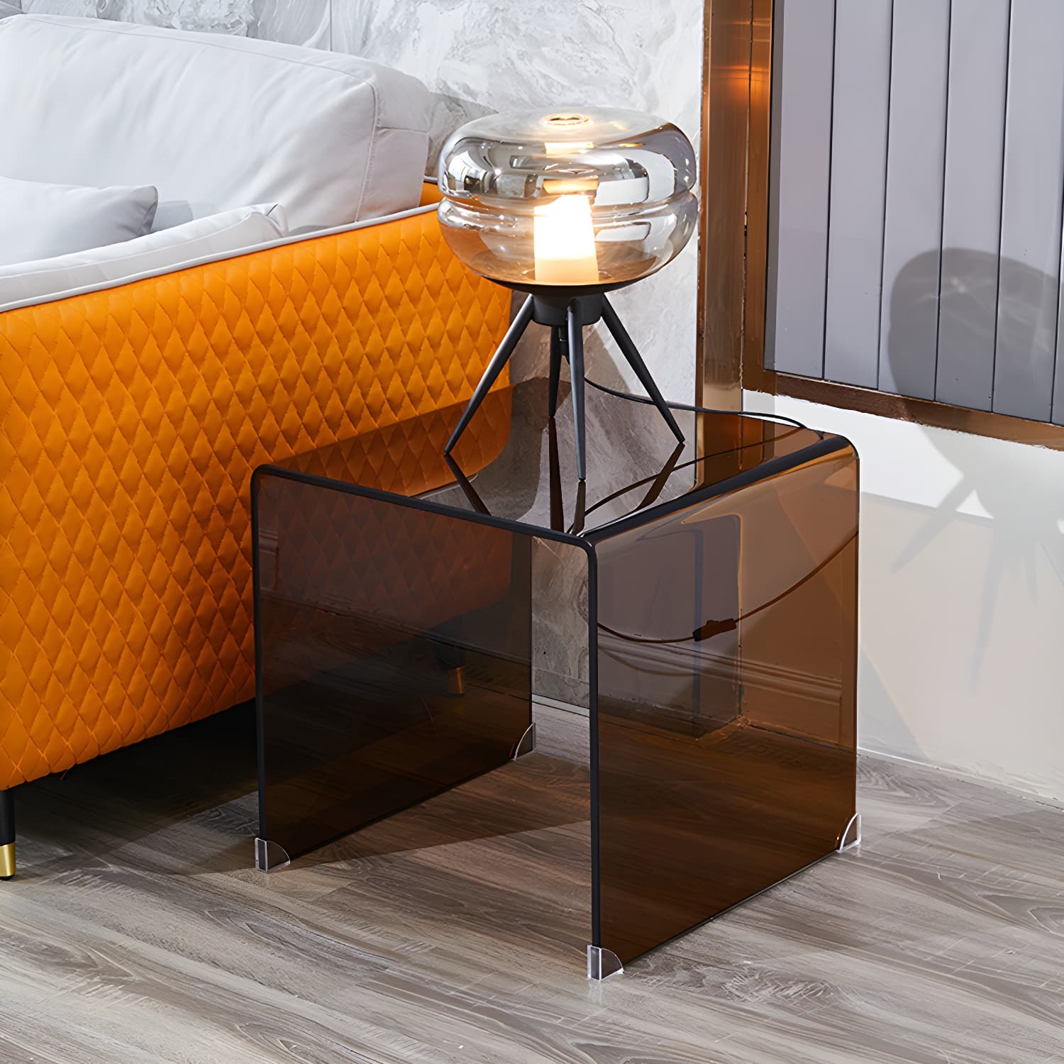 Brown Glass Sled Coffee Table Modern Rectangular 1 Single Cocktail Table - image 11