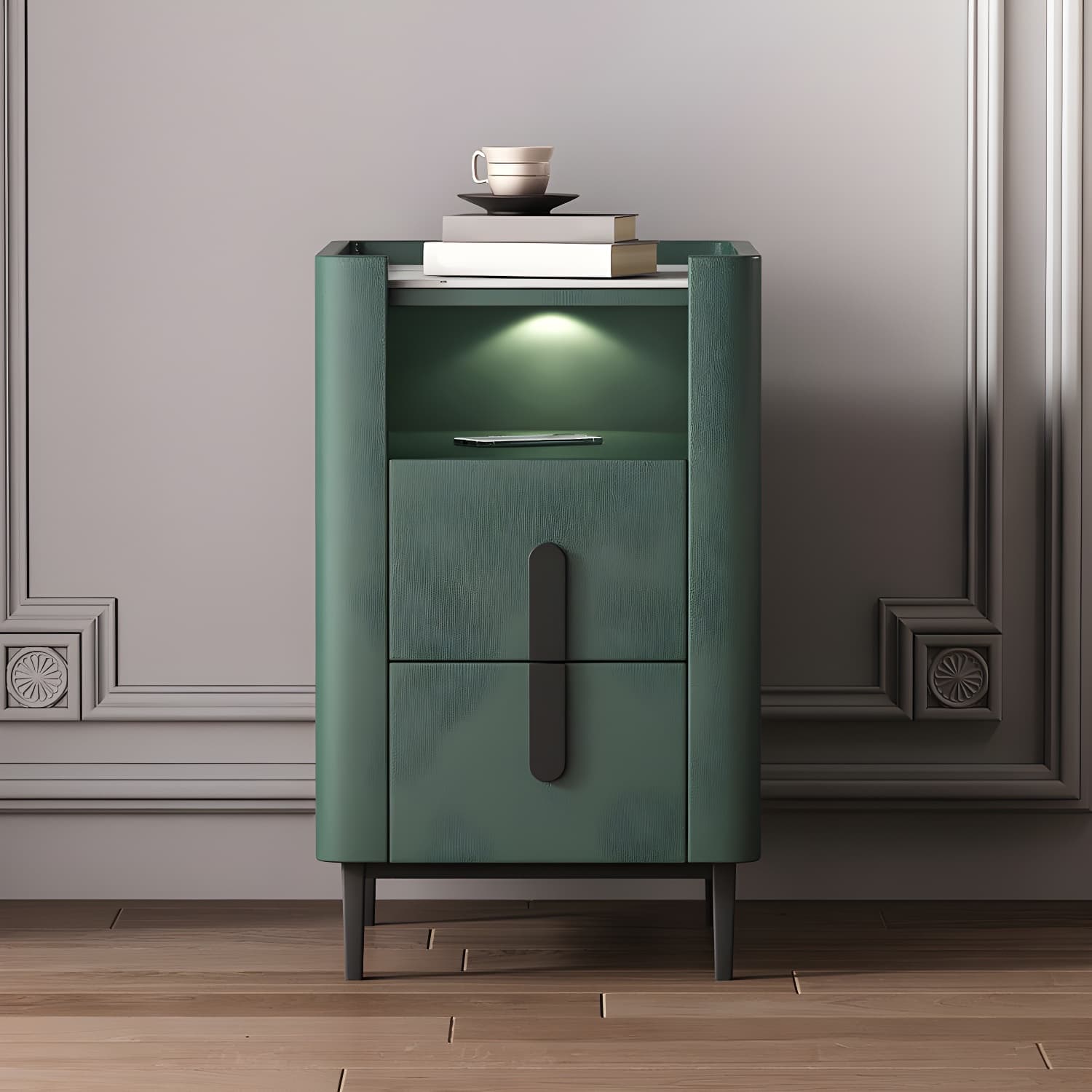 2-drawer Nightstand 21.65" Tall Lighting Station Bedside Cabinet