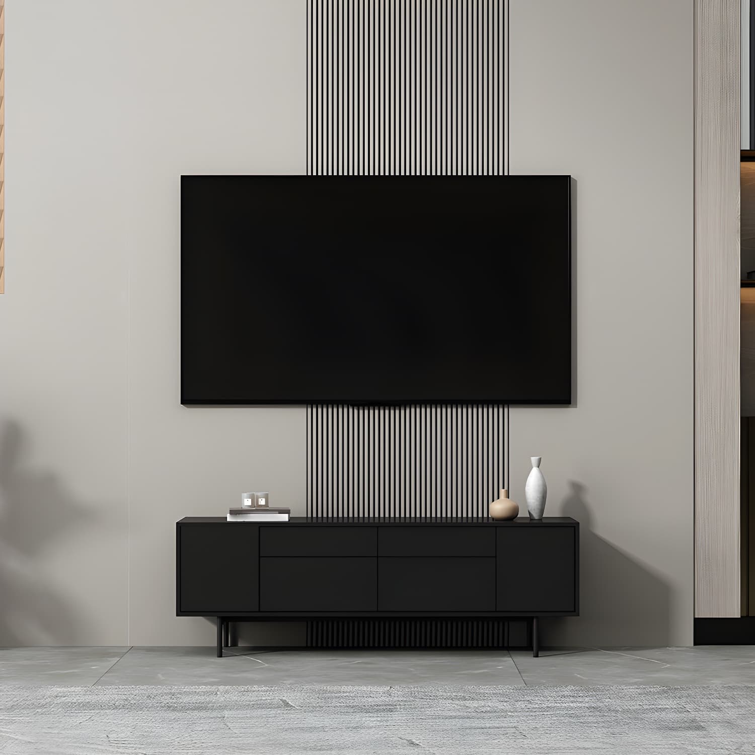 Industrial Enclosed Storage TV Stand Wooden Rectangle TV Cabinet with Splayed Legs