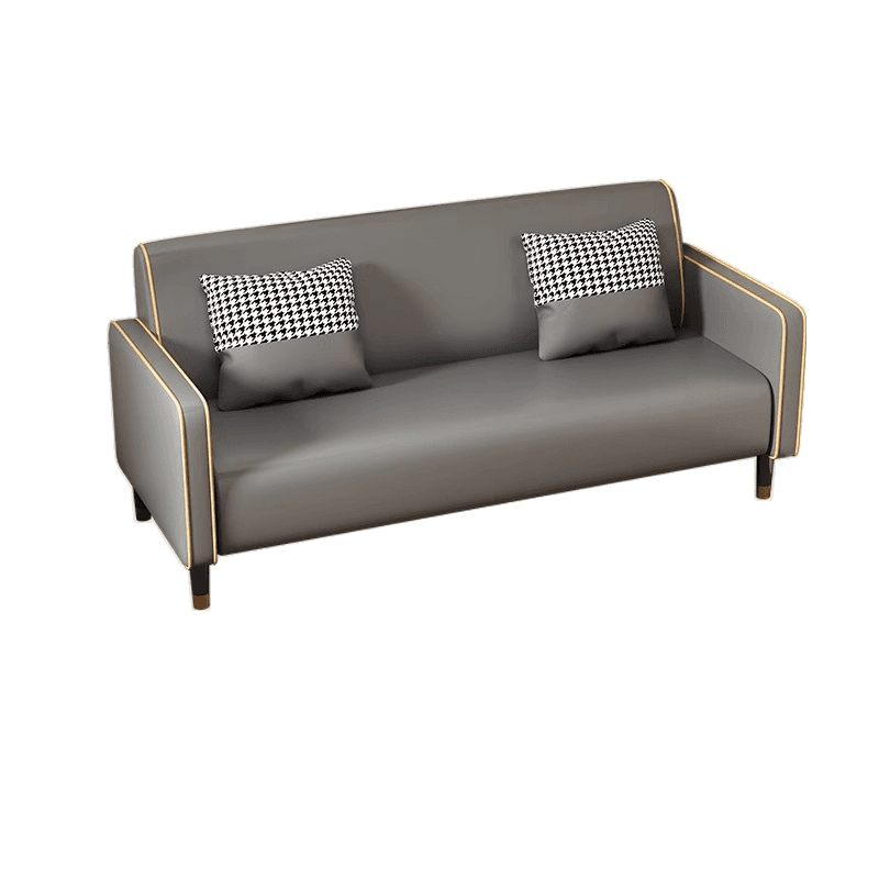 Trendy Solid Color Stain Resistant Loveseat in Synthetic Leather Grey/Beige/Amber Color for 2 People with 2 Pillows - image 7
