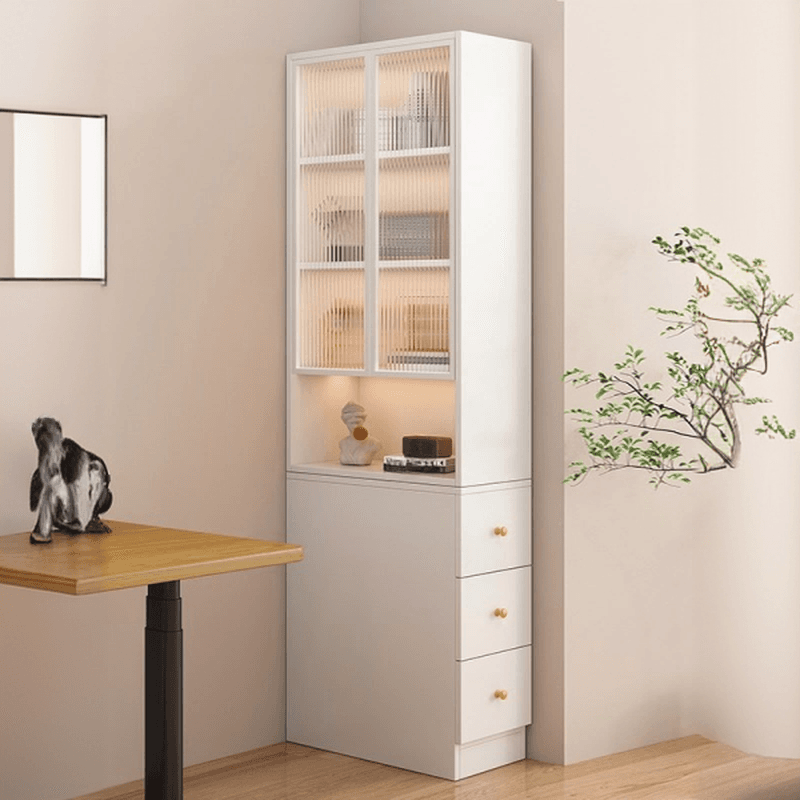 Contemporary Rectangle Utility Cabinet with Locker, Glass Door, Changeable Shelf, Gray/White Top, and Soft Close Drawer - image 3