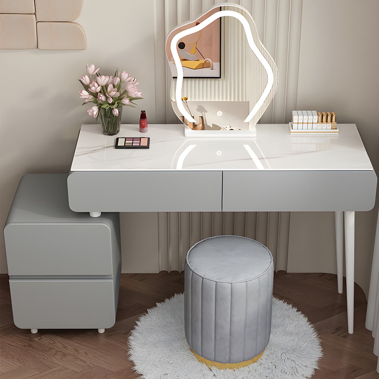 Modern Slate and Wooden Vanity Dressing Table Set with 4 Drawers - image 6