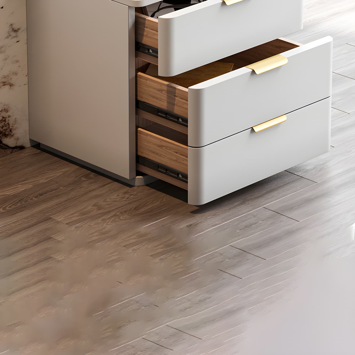 Contemporary Accent Table Nightstand Leather Nightstand with 3 Drawers - image 17