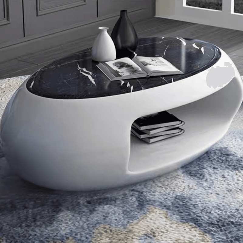 Simple Ink Oval/Rounded Hardened Glass Single Accent Table with Container & Abstract Base - image 10