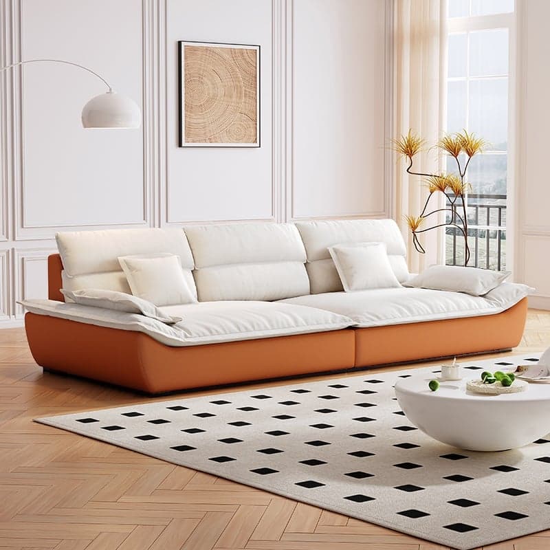 Contemporary Scratch-tolerant Solid Color Standard Sofa in Dark Gray/White/Light Blue, Seats 5 with 2 Pillows - image 11