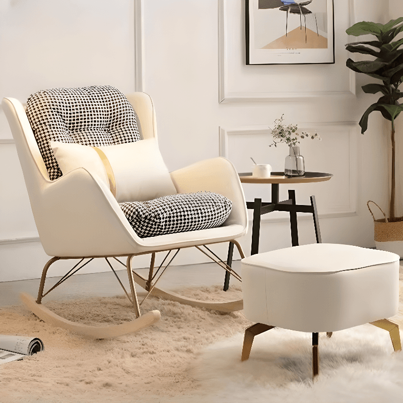 2 Piece Set Simplistic Lime Green/Auburn/Apricot Color Scratch-defiant Upholstered Rocking Accent Chair with Track Arm & Footstool - image 8