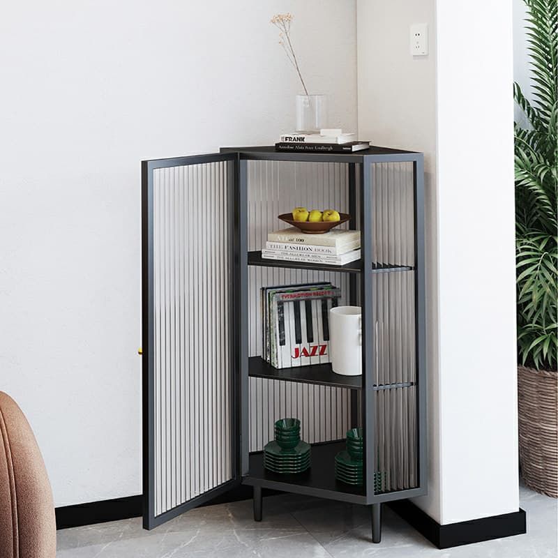 Sophisticated Steel Corner Accent Cabinet with Glass Doors and Cabinets Included - image 4