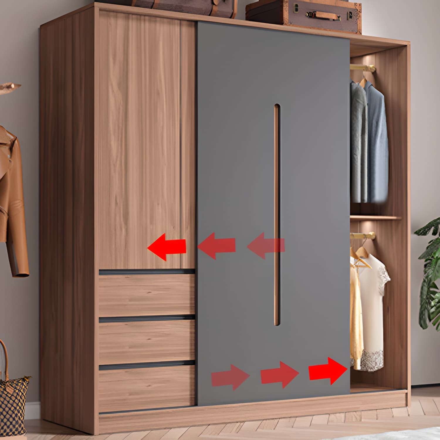 Contemporary Sliding Door Storage Cabinet Bedroom Cabinet with Drawers - image 11