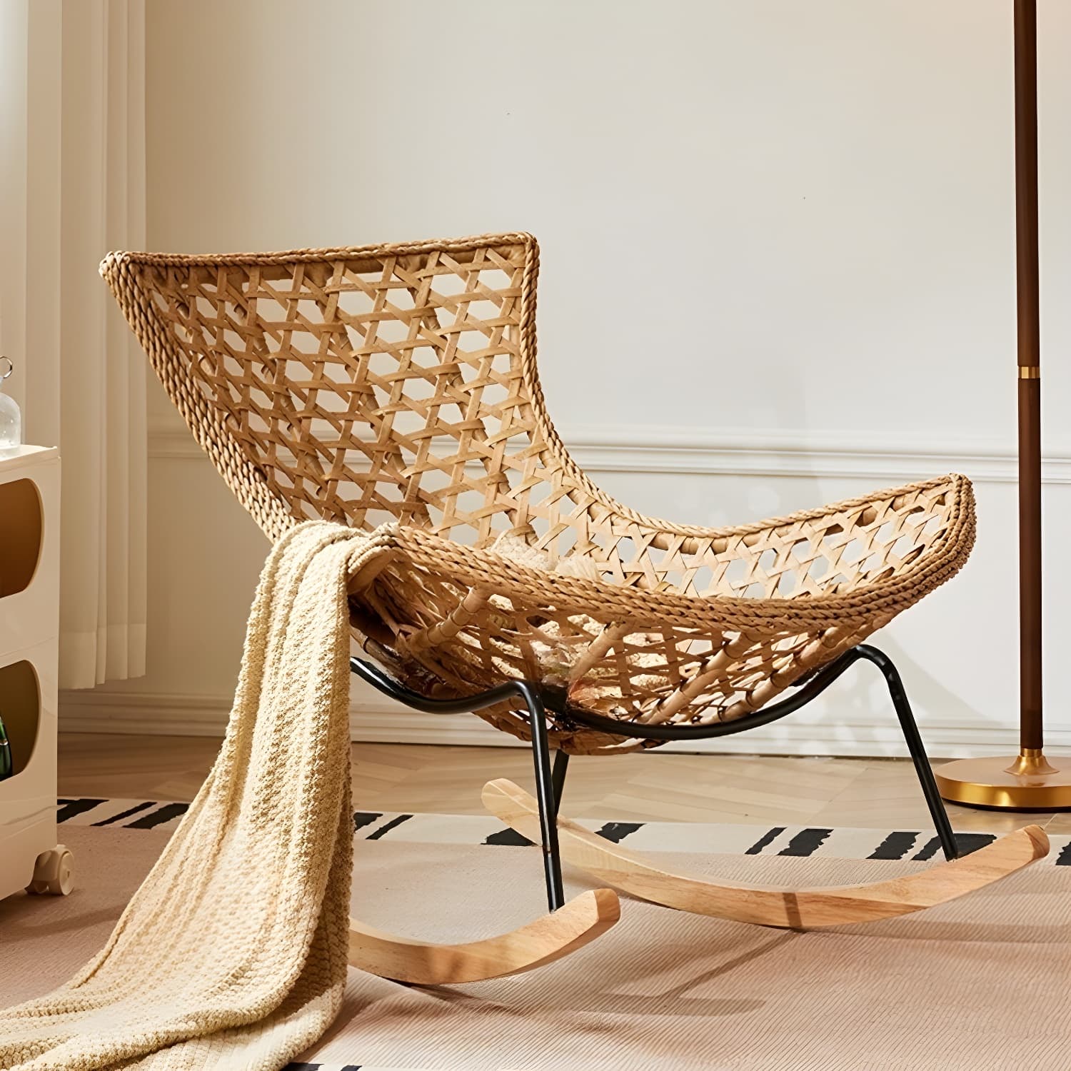 Traditional Armless Design Indoor Rocking Chair with rattan Frame and Nature Wood Legs - image 26