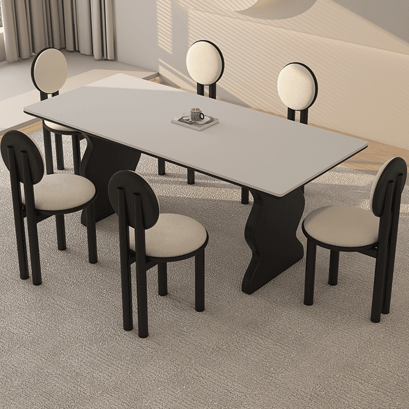 Dining Table Set with Rectangular Shape, Two-sided Pedestal, Fixed Table, Padded Chair with Back, 5-piece in White - image 3