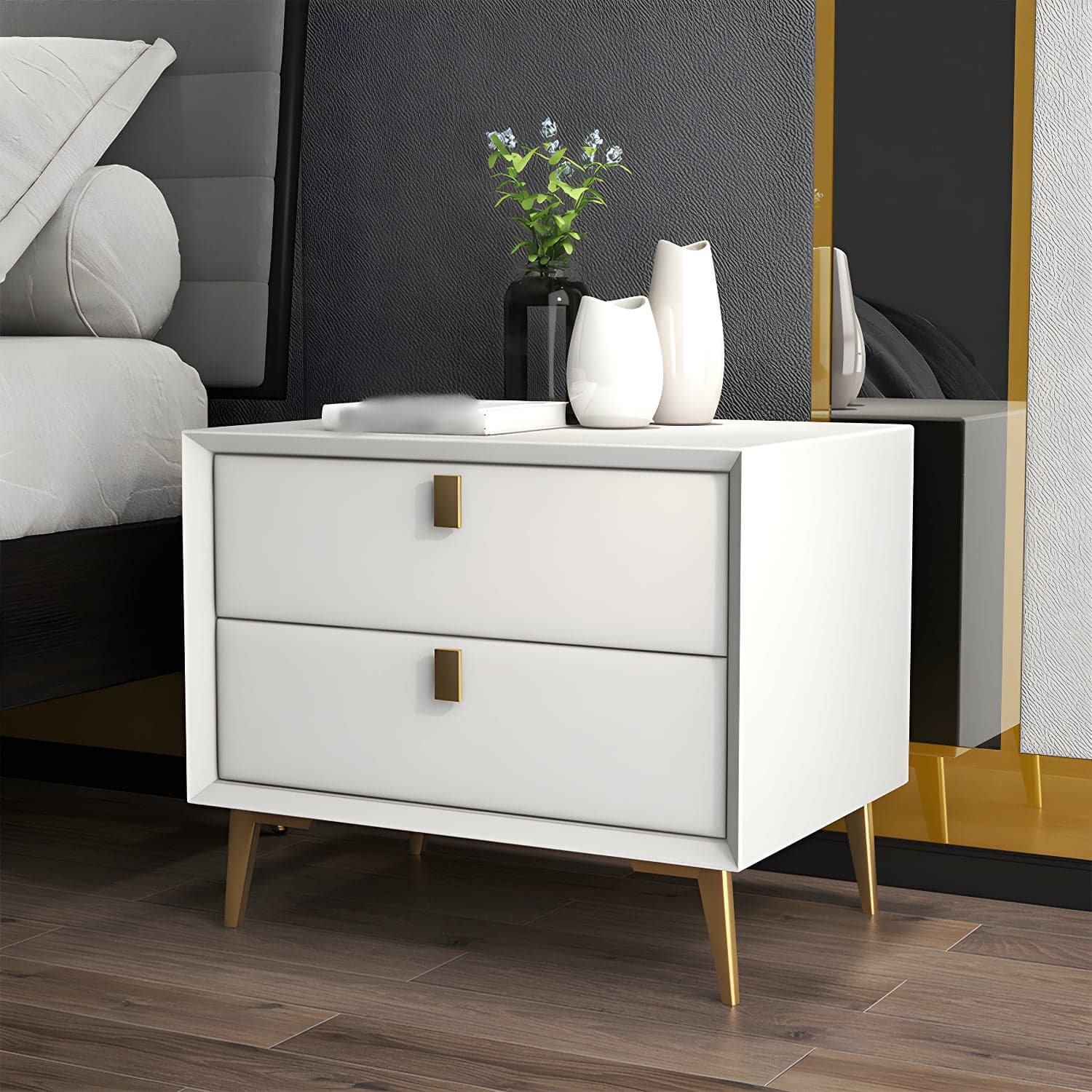 Glam 19'' Tall Bed Nightstand Solid Wood 2-drawer Legs Included Accent Table Nightstand - image 10