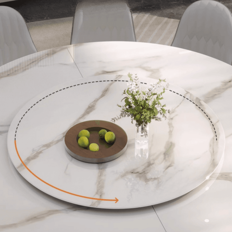 Minimalist Rounded Dining Table Set with Stump Base and Enclosed Back in White, Rotatable - image 4