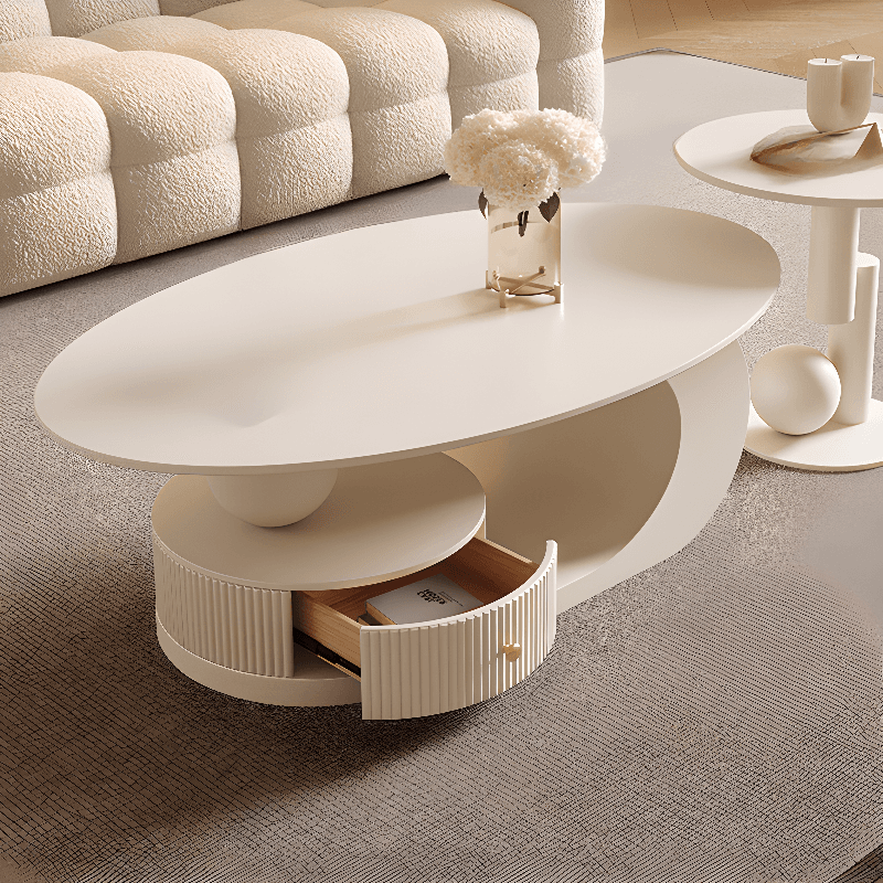 White/Midnight Black Scratch-proofed Oval Sintered Stone Board Game Coffee Table with Abstract Base and 1 Drawer for Living Room - image 13