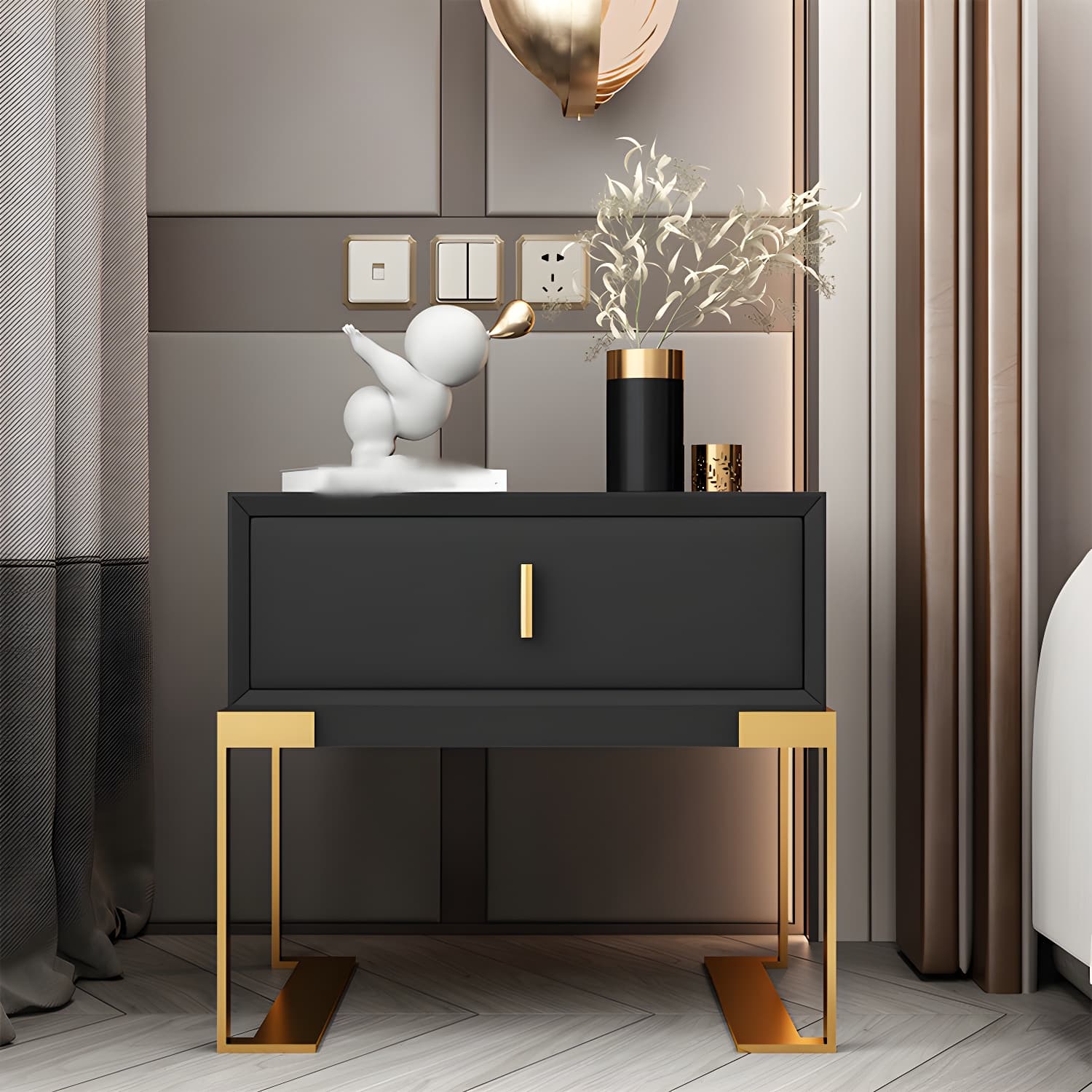 20'' Tall Glam Accent Table Nightstand Drawer Storage Faux Leather Nightstand with Legs - image 11