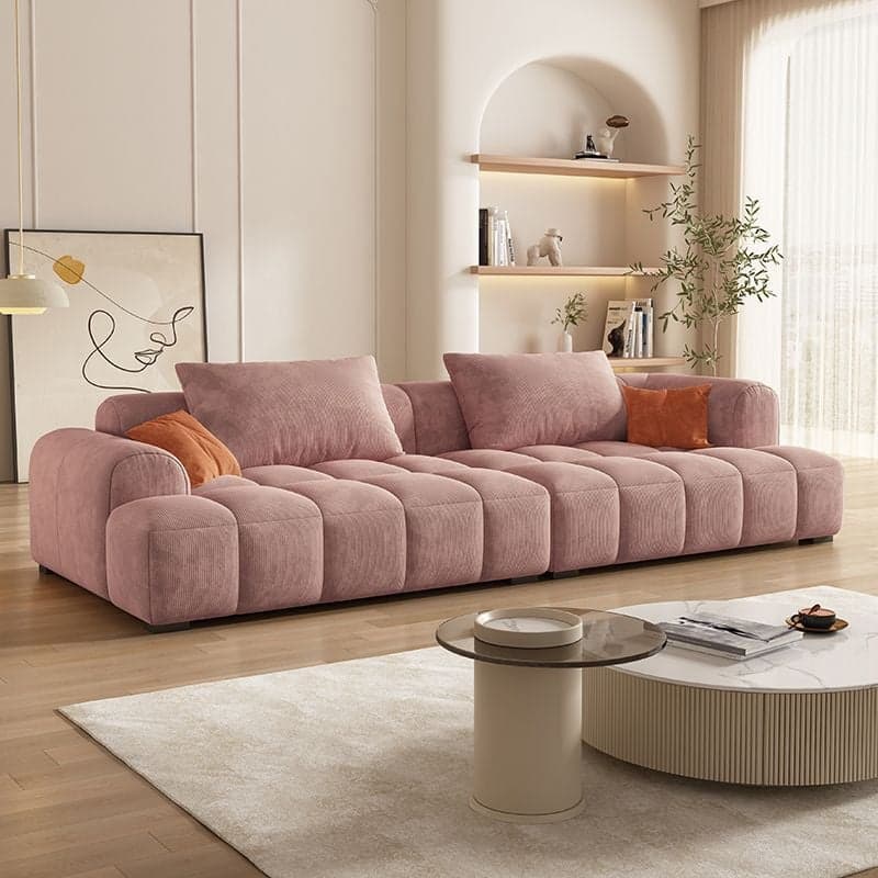 Vibrant Peony/Cerulean/Tangerine Color Sofa Couch with Round Arm and Concealed Support - image 11