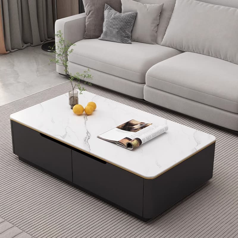 Contemporary Design Cream Oblong Sintered Stone Single Board Game Coffee Table with Block/Four Legs and Scratch Resistant - image 7