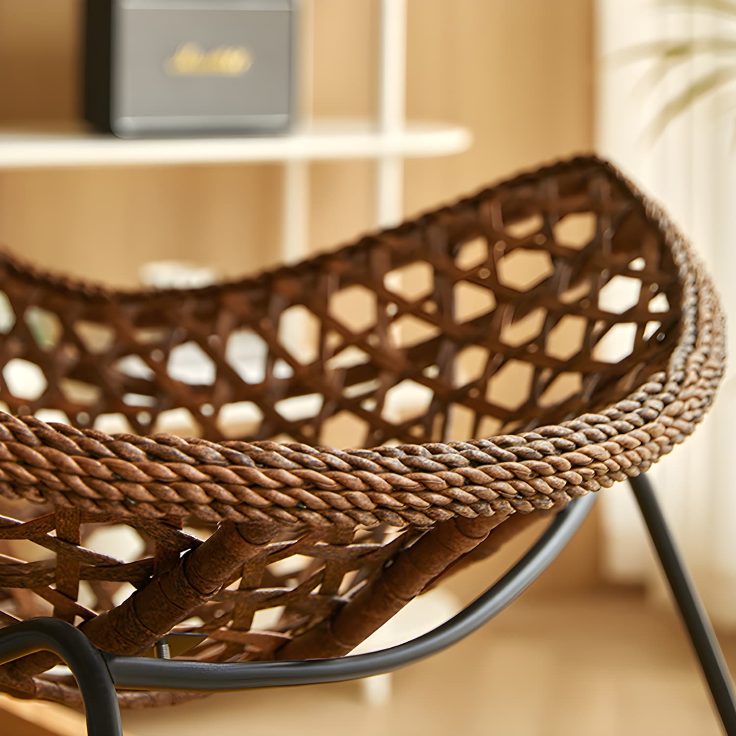 Rattan Brown Frame Rocking Chair Solid Wood Armless for Outdoor - image 17