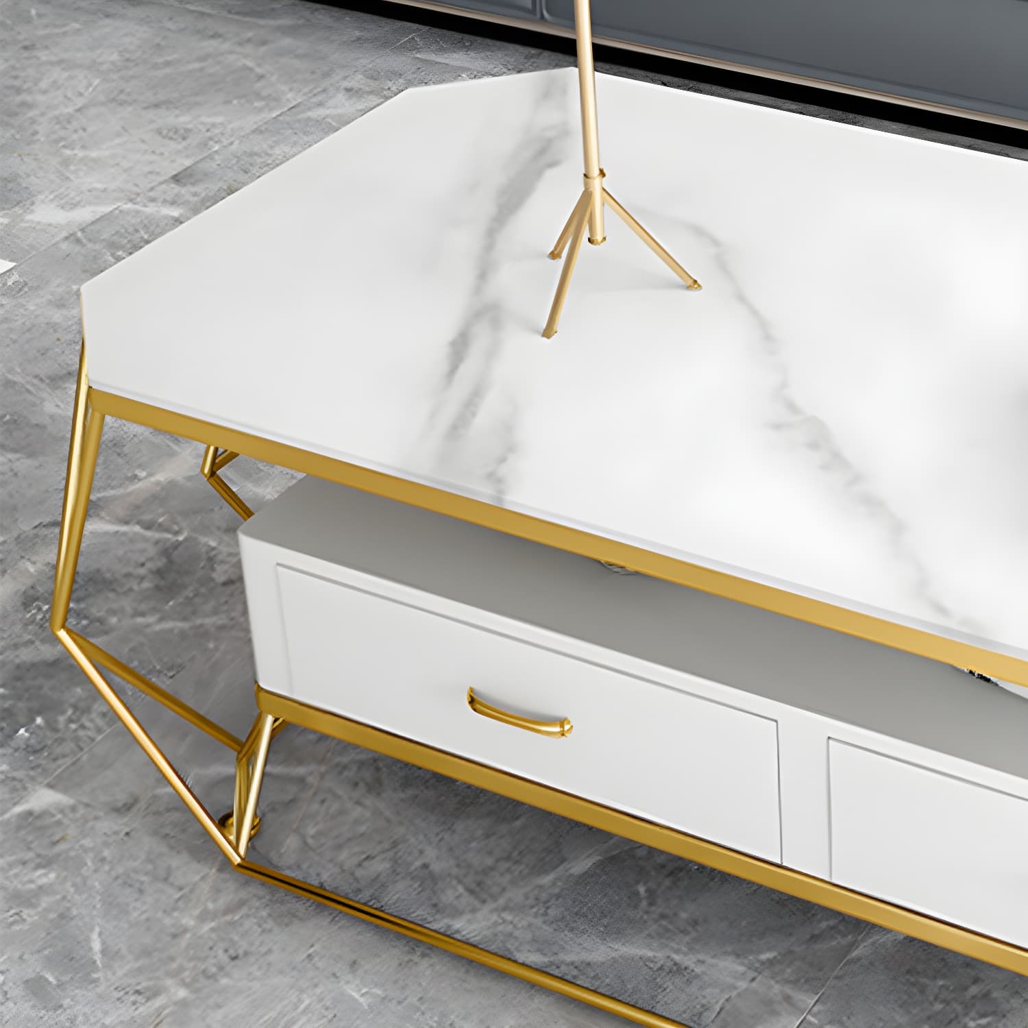 Glam Golden Frame Coffee Table with Storage Drawers Cocktail Table - image 11