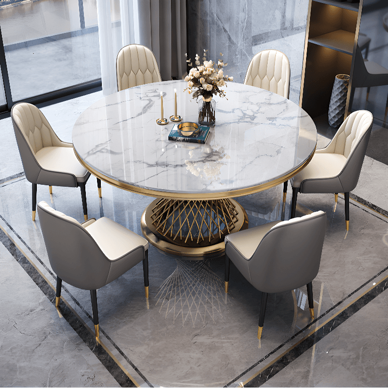 Art Deco Marble Stone Dining Table Set Available for 4, 6, or 8 People