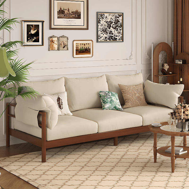 Contemporary Modern Solid Color Stain Resistant Standard Sofa in Light Gray/Off-White/Amber Color with Armrest, Seats 3, and Slipcover - image 6