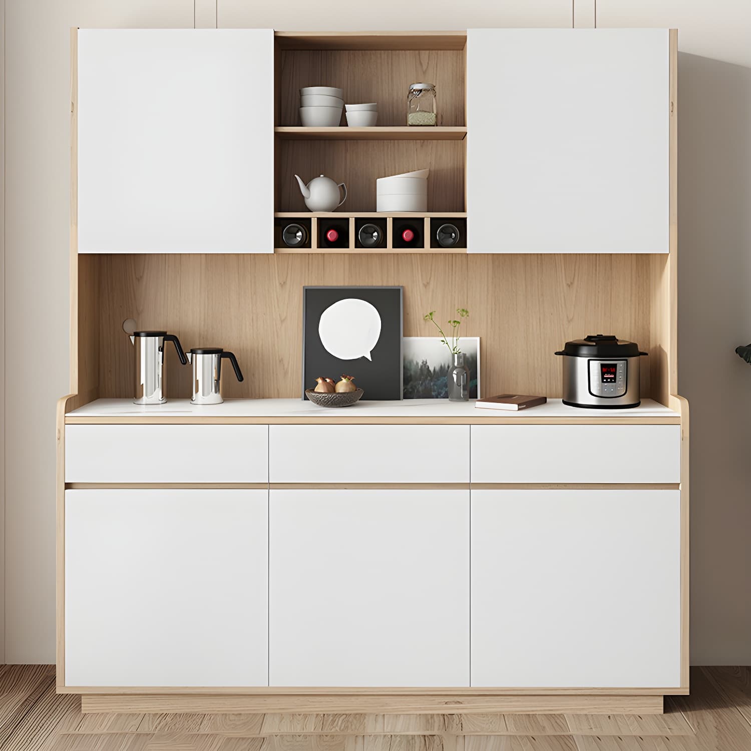 Five Doors Three Drawers Sideboard Glam Buffet Server for Living Room - image 5