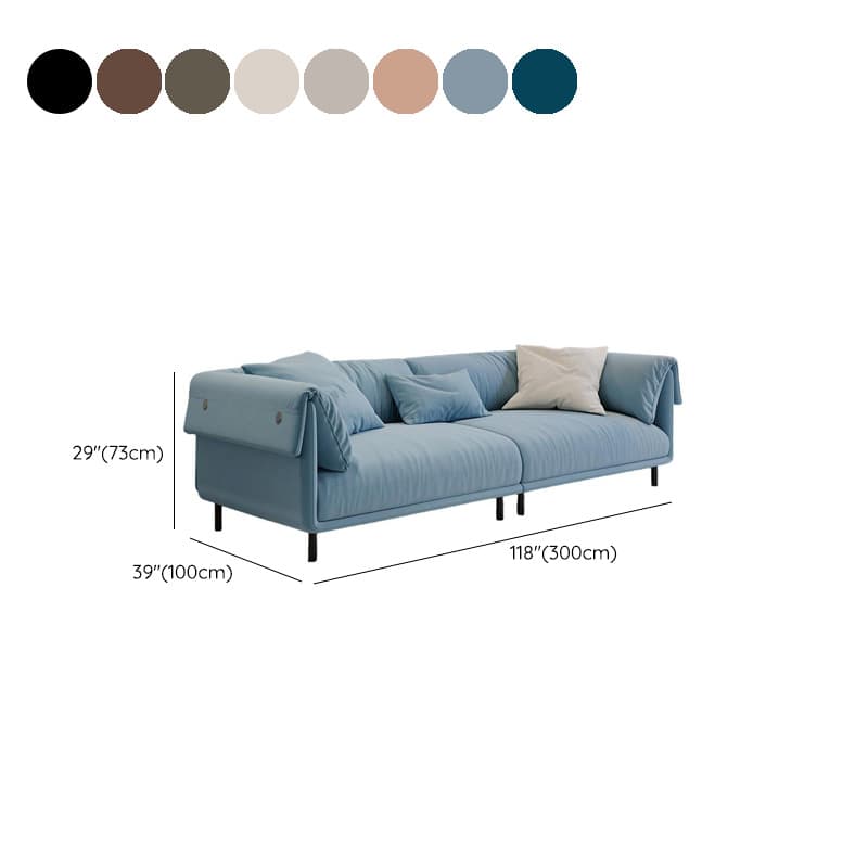 Drawing Room Standard Sofa in Genuine Leather/Flannel with White/Cerulean/Tan Upholstery, Armrest, and 3 Pillows - image 16