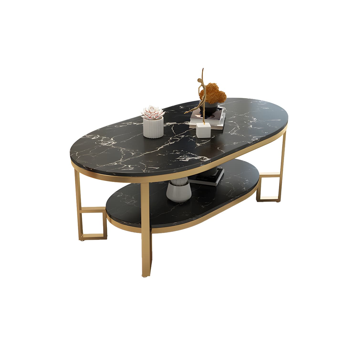 17.72" H Stone/Marble Top Coffee Table Frame Shelf Included Cocktail Table - image 12