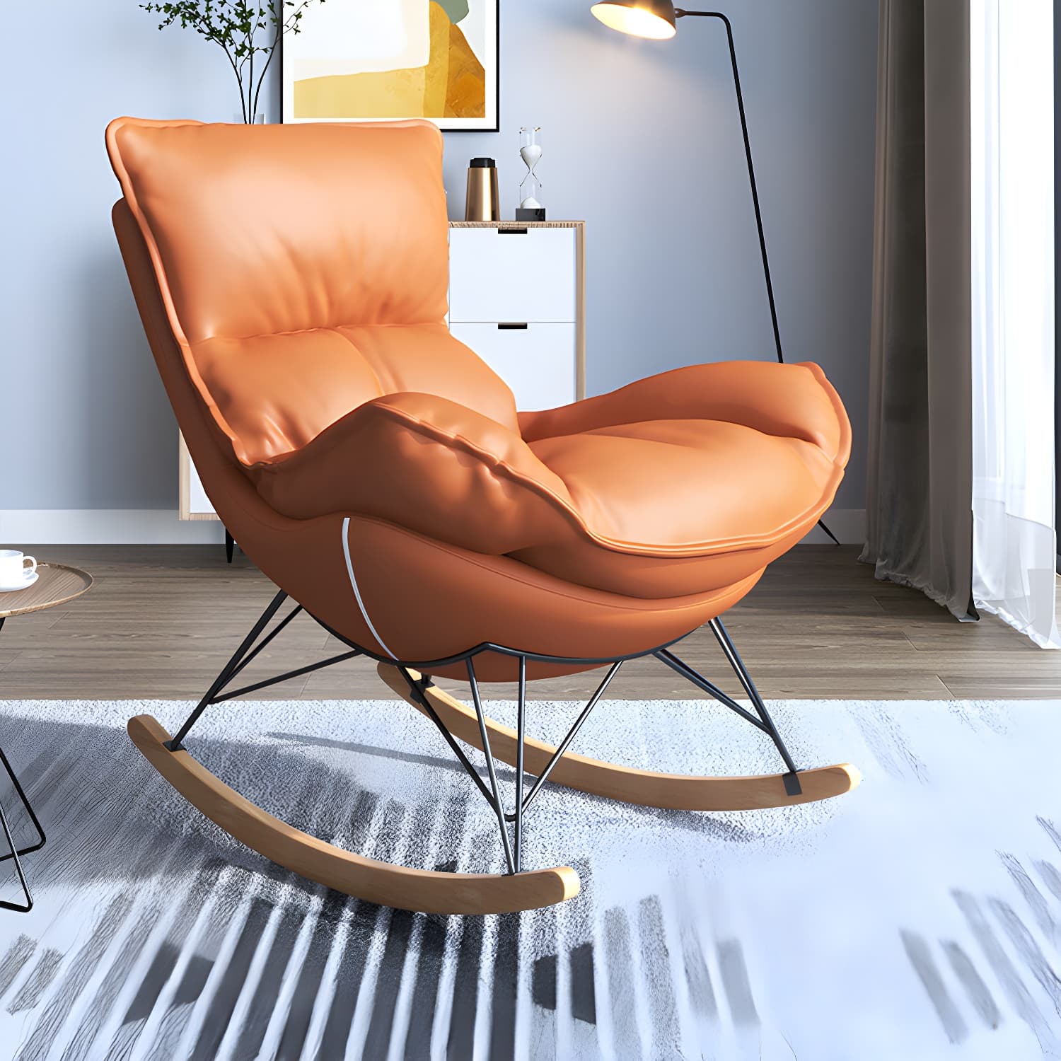 Contemporary Rocking Accent Chair Antique Finish Rocking Chair with Ottoman - image 18