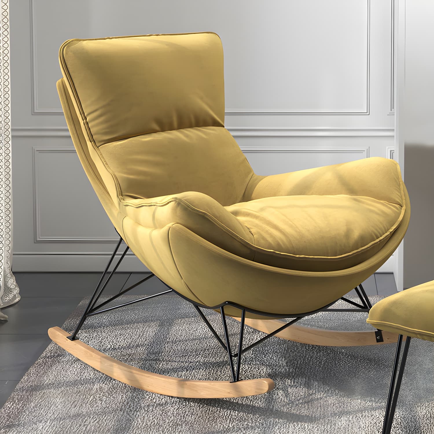 Contemporary Upholstered Rocker Chair Metal Frame Spindle Rocker Chair for Living Room - image 13