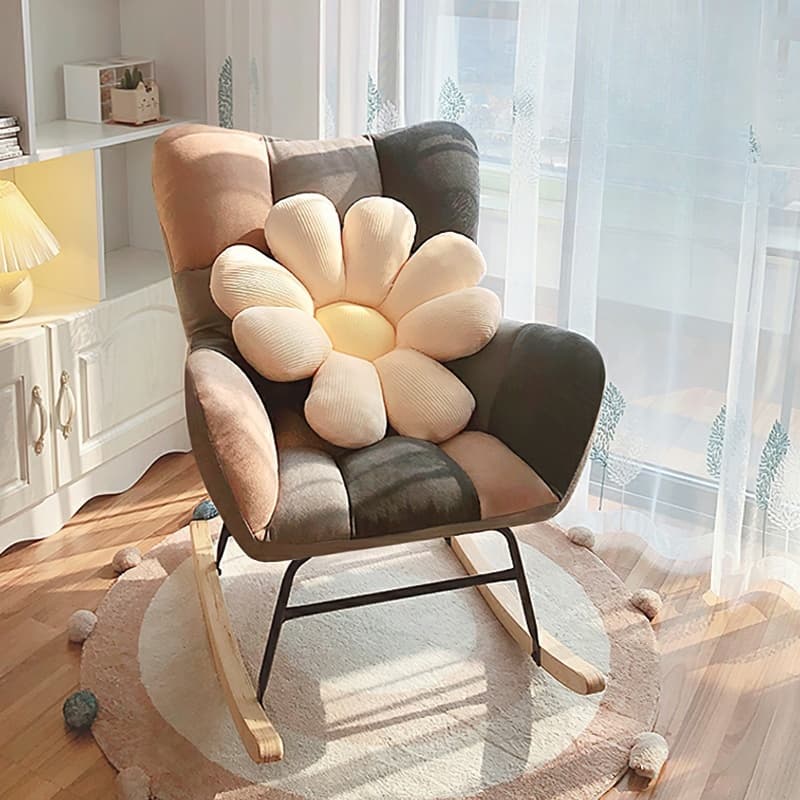 Cotton Cushioned Seat & Back Stationary Rocking Reading Chair with Flared Arm, Footstool, Wing Back & Light Wood Legs - image 15