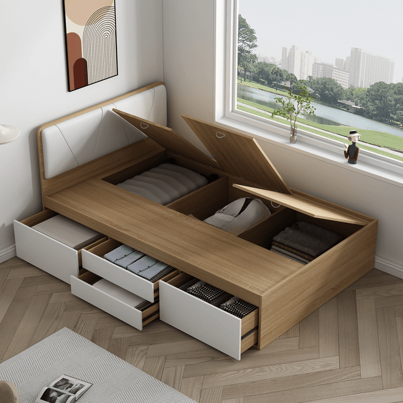 Natural Color Solid Color Storage Included with 4 Storage Boxes for Bedroom