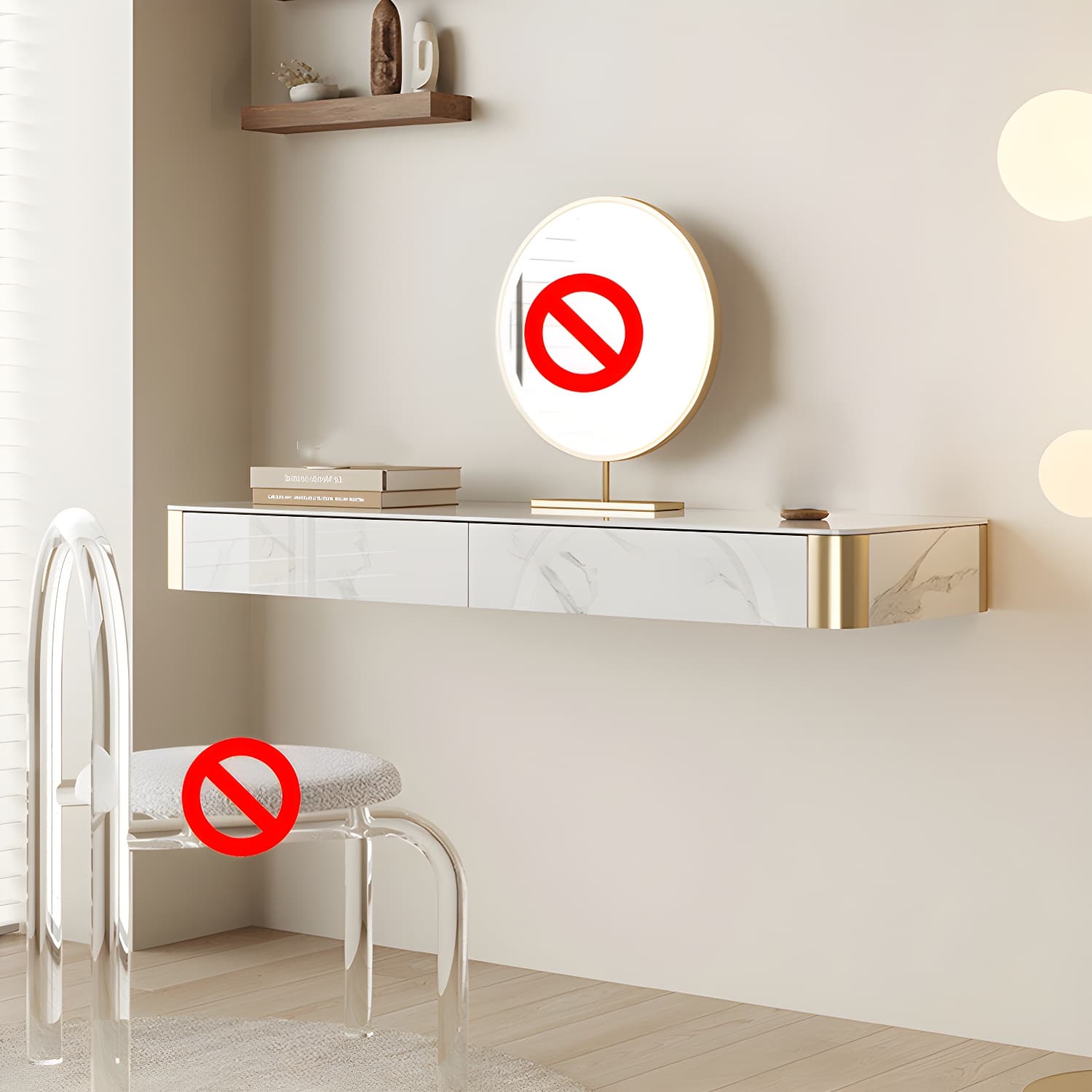 Wood Vanity and Stool in White Luxurious Stone Dressing Table - image 4