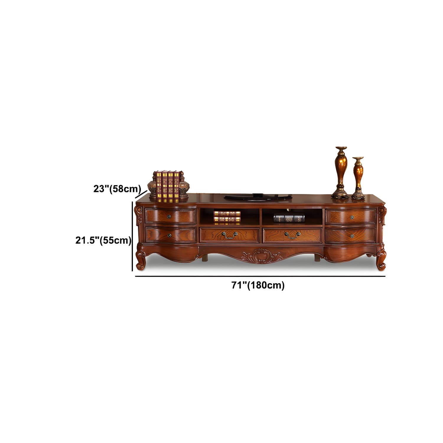 Solid Wood TV Console Traditional Enclosed TV Cabinet with Glide Drawers - image 12