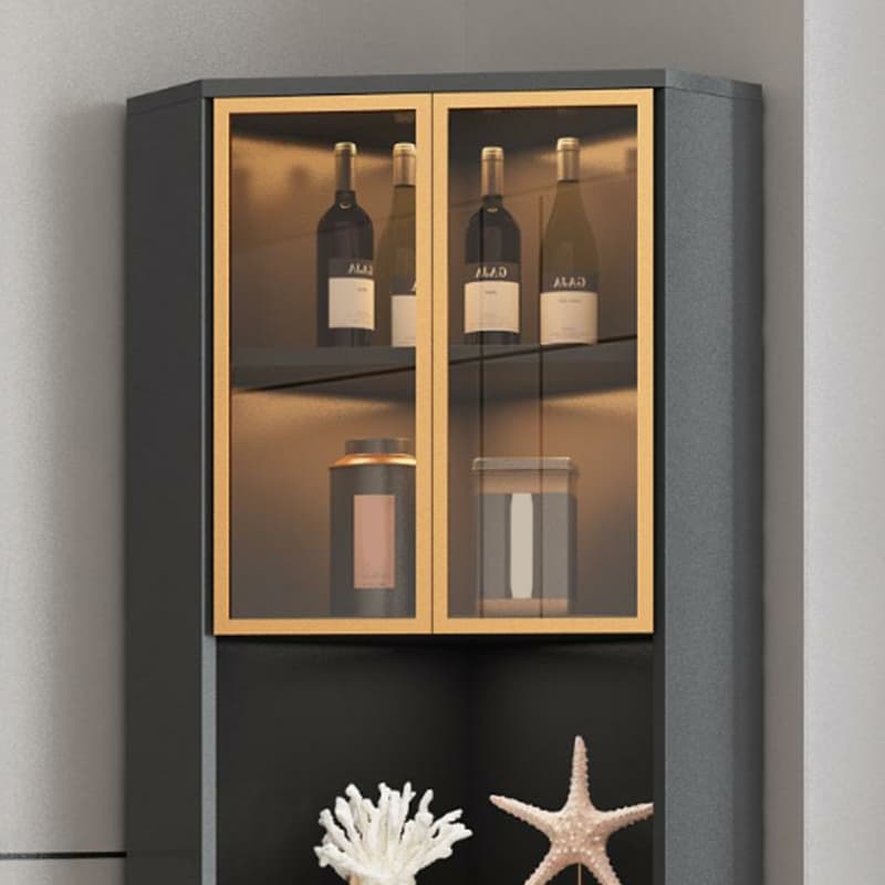 Contemporary Wood Corner Accent Cabinet with Clear Glass Doors, Metal Legs and Interior Shelves - image 12