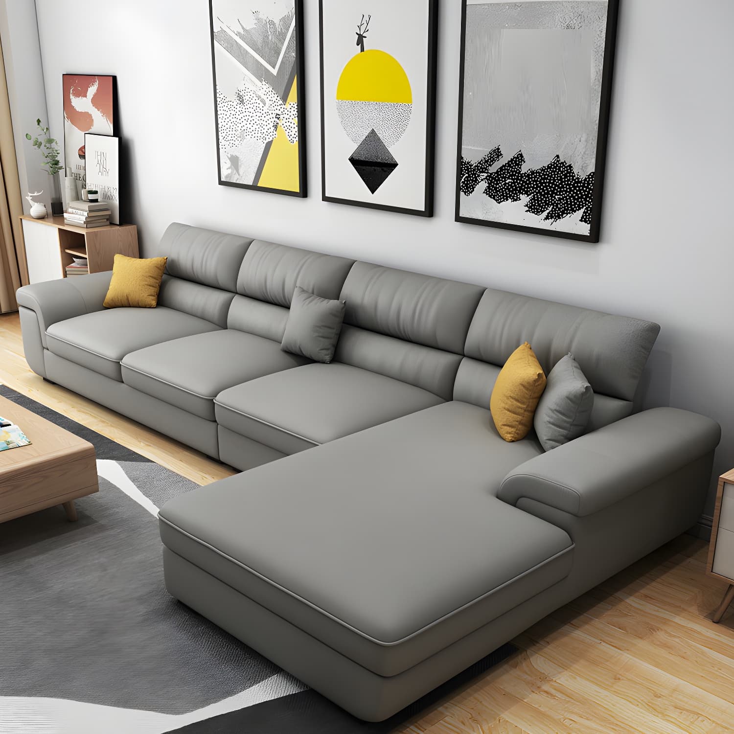 Modern L-Shape Pillow Top Arm Wooden Frame Sectional Sofa Chaise with Large 10 Feet Size - image 6