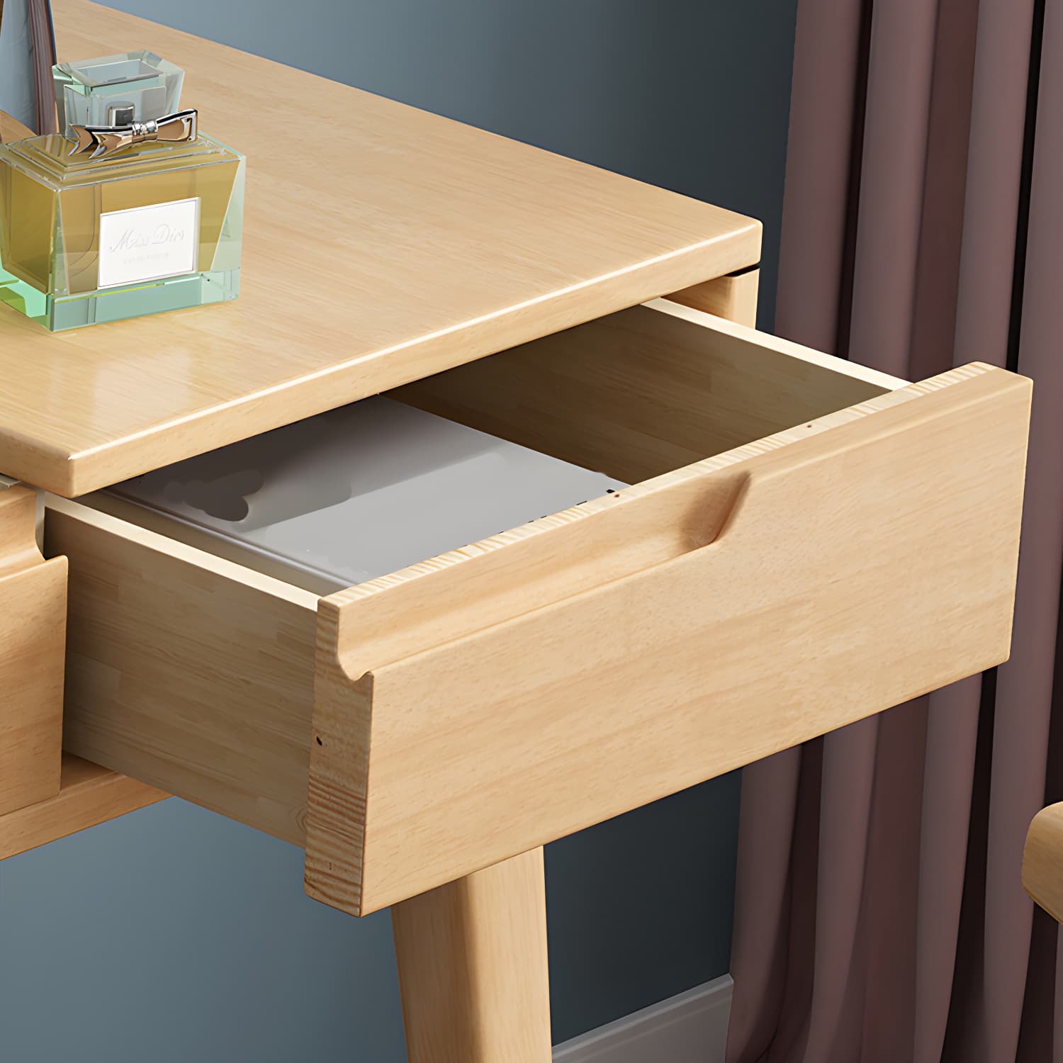 Scandinavian Solid Wood Vanity Makeup Table Set 1 Drawer Flip-Top Dressing Table - image 8