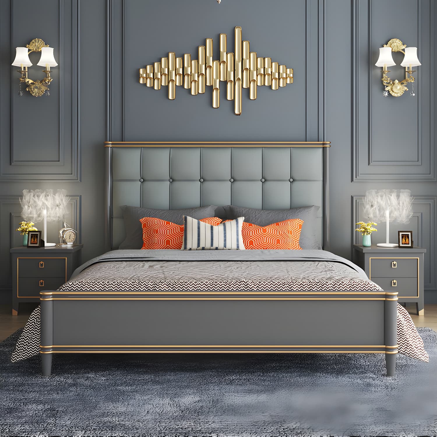 Modern Standard Bed with Tufted Upholstered Headboard and Soild Wood Legs - image 6
